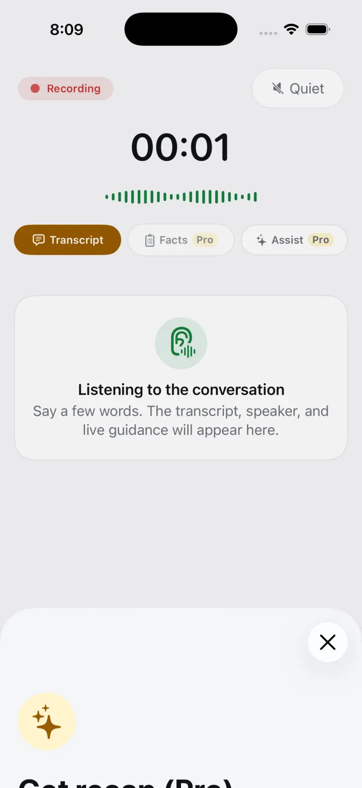 Live Sayrecap transcript with prompts